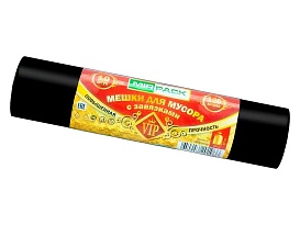 Мешки для мусора 120 л, с завязками, черные, в рулоне 10 шт., ПНД, 15 мкм, 800х750 мм, VIP, Z12010black в Рыбинске