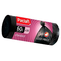 Мешки для мусора 60 л, черные, в рулоне 20 шт., ПНД, 7,4 мкм, 720х600 мм, PACLAN, 600820 в Рыбинске