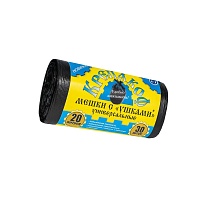 Мешки для мусора 20 л, с ушками, черные, в рулоне 30 шт., ПНД, 10 мкм, 550х440 мм, Крепакоф, 4607075710405 в Рыбинске