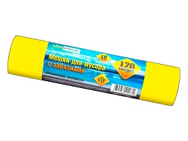 Мешки для мусора 120 л, с завязками, желтые, в рулоне 10 шт., ПНД, 15 мкм, 800х750 мм, VIP, Z12010yel в Рыбинске