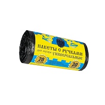 Мешки для мусора 20 л, с ручками, черные, в рулоне 30 шт., ПНД, 10 мкм, 550х440 мм, Крепакоф, 4607075710658 в Рыбинске