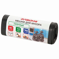 Мешки для мусора 90 л, черные, в рулоне 10 шт., ПВД, 25 мкм, 950х600 мм, LAIMA, 605332 в Рыбинске
