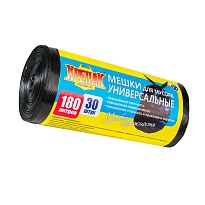 Мешки для мусора 180 л, черные, в рулоне 30 шт., ПНД, 20 мкм, 1150х800 мм, Крепак, 4607075710139 в Рыбинске