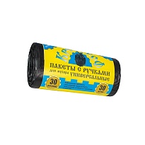 Мешки для мусора 30 л, с ручками, черные, в рулоне 30 шт., ПНД, 9 мкм, 620х480 мм, Крепакоф, 4607075710665 в Рыбинске