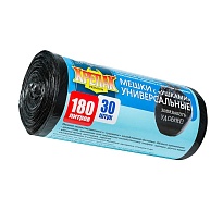 Мешки для мусора 180 л, с ушками, черные, в рулоне 30 шт., ПНД, 20 мкм, 1150х800 мм, Крепак, 4607075710399 в Рыбинске