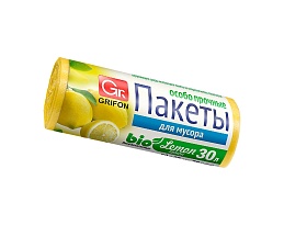 Мешки для мусора 30 л, ароматизированные, Лимон, желтые, в рулоне 20 шт., ПНД, 9 мкм, 560х530 мм, GRIFON Aroma, 101-020 Li в Рыбинске