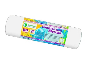 Мешки для мусора 30 л, белые, в рулоне 20 шт., ПНД, 7 мкм, 600х500 мм, MIRPACK Classik, 302042 в Рыбинске