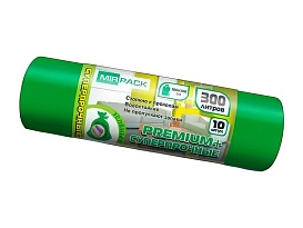 Мешки для мусора 300 л, зеленые, в рулоне 10 шт., ПВД 70 мкм, 1400х1000 мм, PREMIUM+, 300101601 в Рыбинске