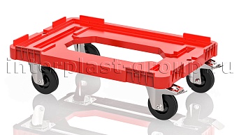 Тележка пластиковая с отверстием 2 колеса с тормозом усиленная красная в Рыбинске Тележка пластиковая с отверстием 2 колеса с тормозом усиленная красная в Рыбинске