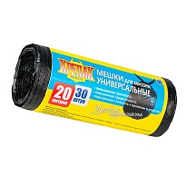 Мешки для мусора 20 л, черные, в рулоне 30 шт., ПНД, 10 мкм, 550х440 мм, Крепак, 4607075710092 в Рыбинске