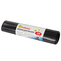 Мешки для мусора 240 л, черные, в рулоне 5 шт., ПВД 30 мкм, 1300х900 мм, Любаша, 605338 в Рыбинске